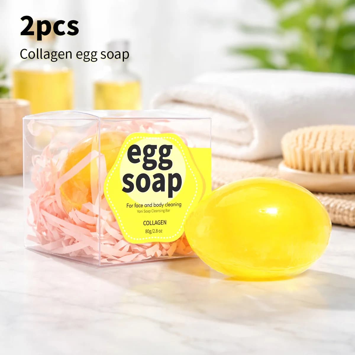 2 pezzi * 80g Sapone Naturale al Collagene di Uova Biologico Sapone Artigianale Sbiancante Sapone al Collagene per Pulizia Viso e Corpo