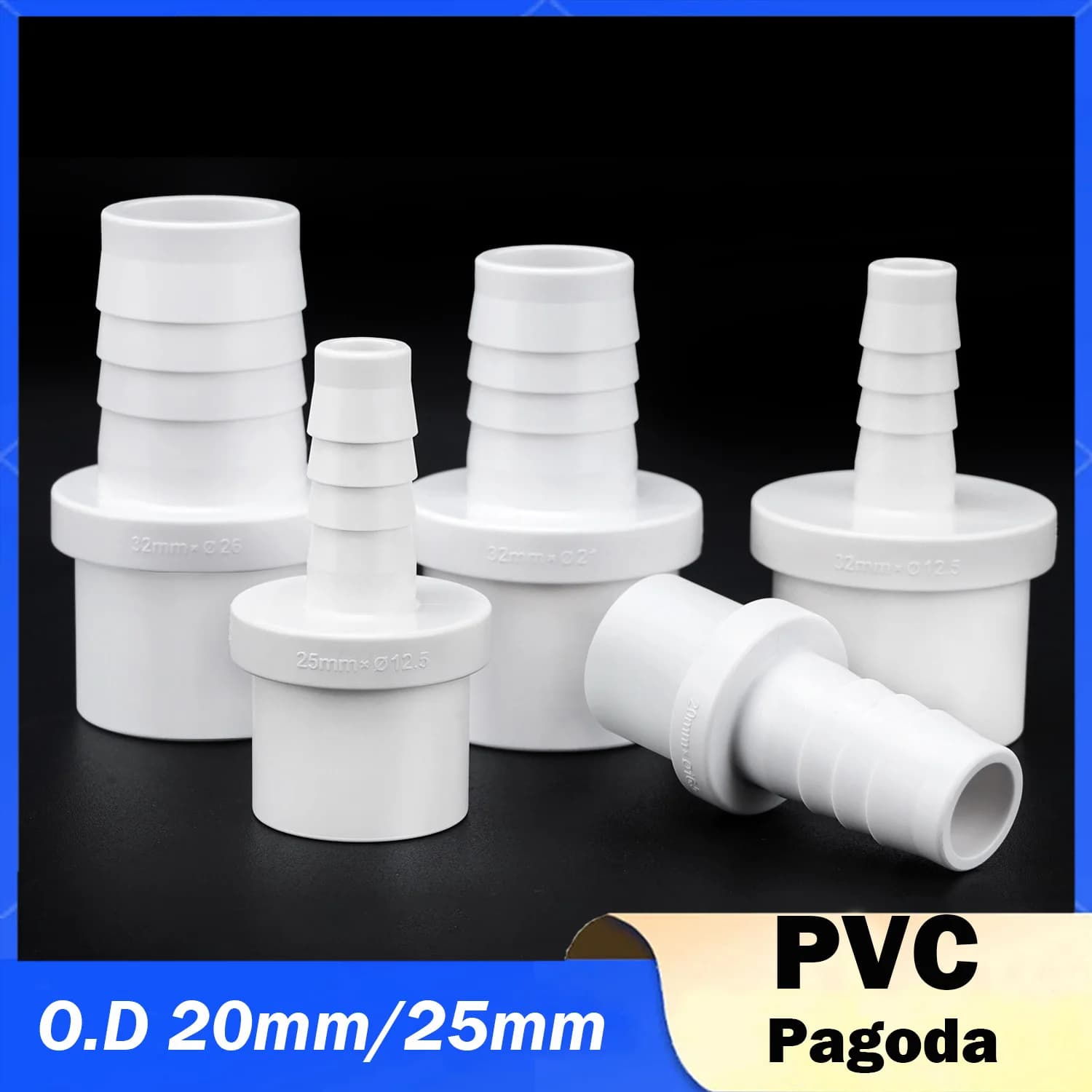 Connettore a Pagoda in PVC O.D 20/25/32-5/8/10/12/14/16/18/20/25mm, Adattatore per Tubi Morbidi per Irrigazione da Giardino, Accessori per Giunti