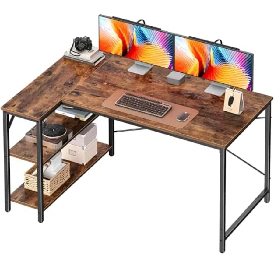 Scrivania a L da 47 Pollici con Ripiani Reversibili per Gaming, Angolo Ufficio, Studio, Telaio in Metallo R