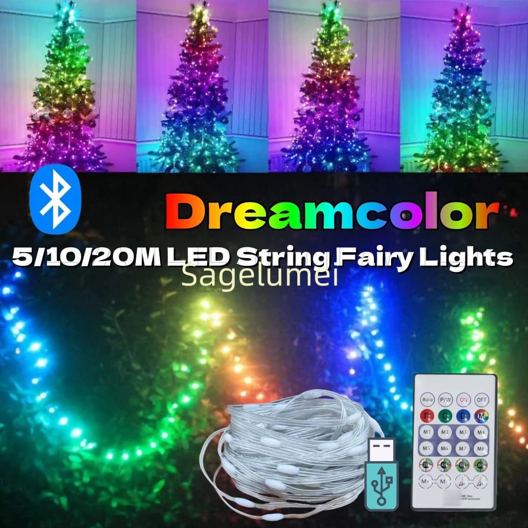 Striscia di luci natalizie a LED 5V Luci natalizie Smart Bluetooth USB Musica festone Strada Ghirlanda Matrimonio Compleanno Festa Decor per la casa