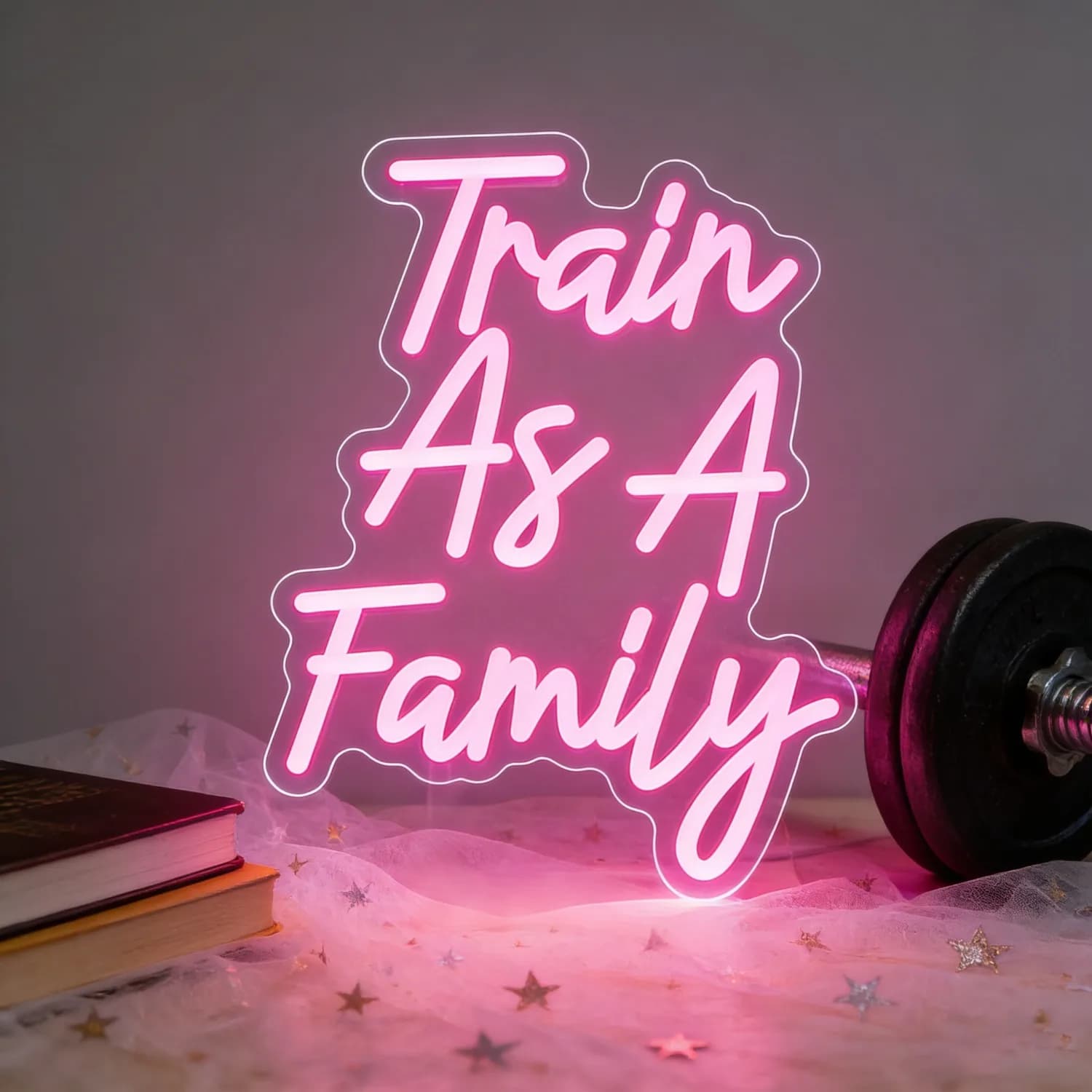 Insegna al Neon 'Train As A Family' per Decorazione Murale, Luce LED USB Dimmerabile per Palestra Familiare, Sala Fitness, Sala Giochi