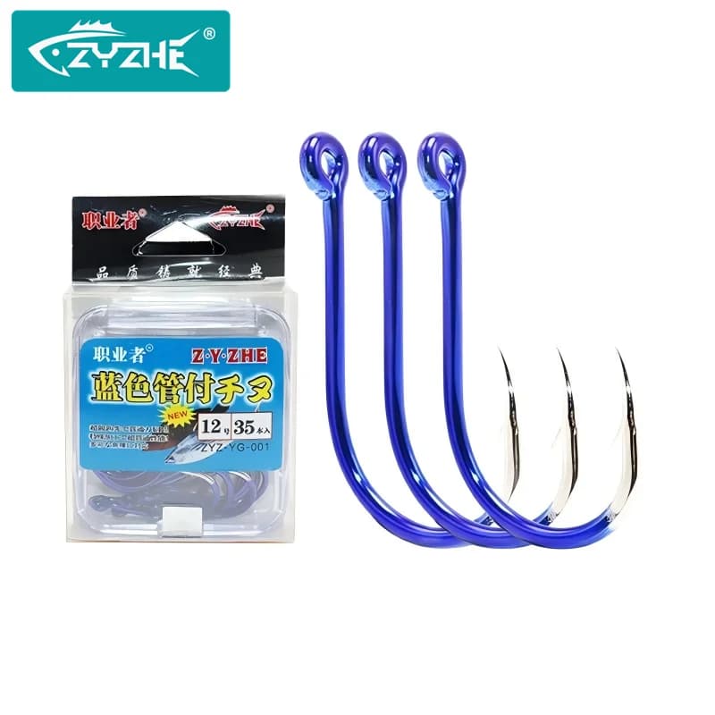 ZYZHE 35-55 pieces/box Blue Fishing Ami with Case, High Carbon Steel, 12 Measures, for Sea or Fresh Water Fishing