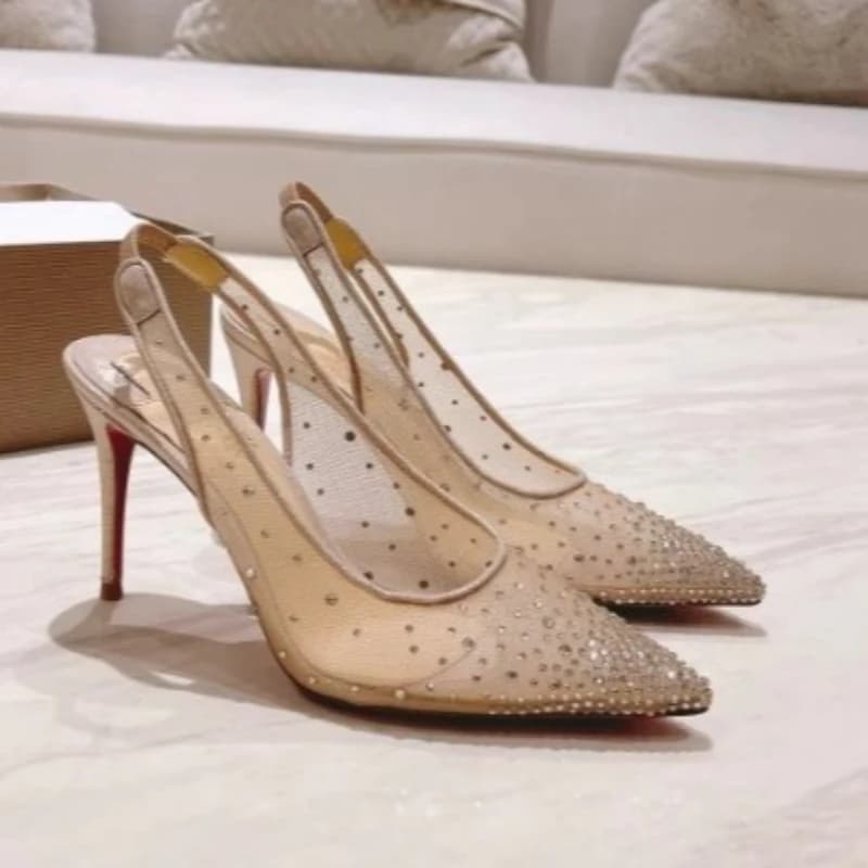 Sandali da Donna con Tacco a Spillo, Punta Affusolata, Strass e Rete, Scarpe da Sposa