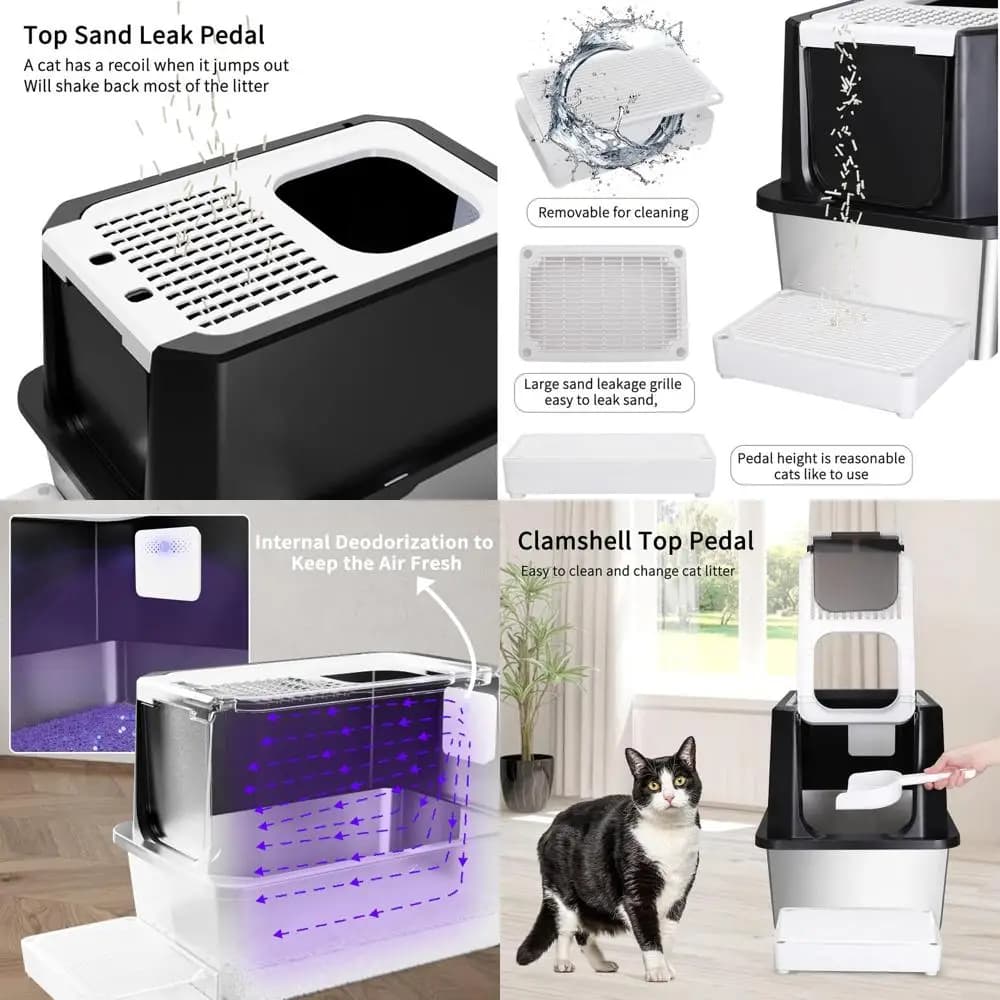 Lettiera per gatti chiusa inodore con ingresso superiore per tutte le dimensioni di gatti, nero intenso (23,8 L x 15,9 L x 18 A)