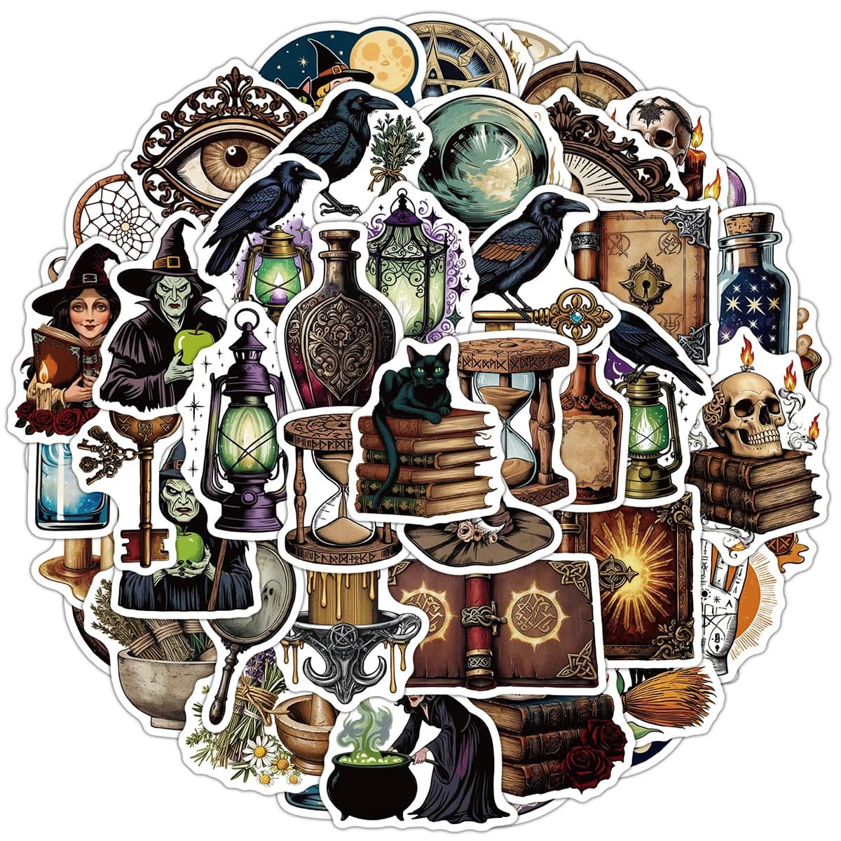 50 Pcs Dark Academia Vintage Witch Graffiti Stickers Waterproof Vinyl Decals for Water Bottle Laptop Phone Journal Gift