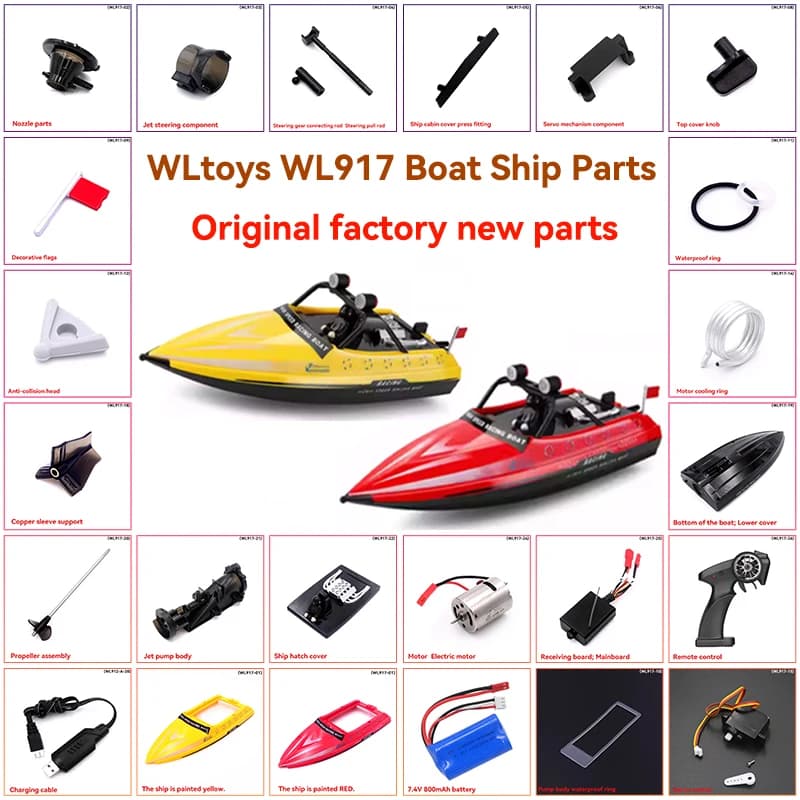 WLtoys WL917 Ricambi per Barca RC: Copertura, Servomotore, Telecomando, Tirante di Sterzo, Supporto Luce, Elica, Ricevitore