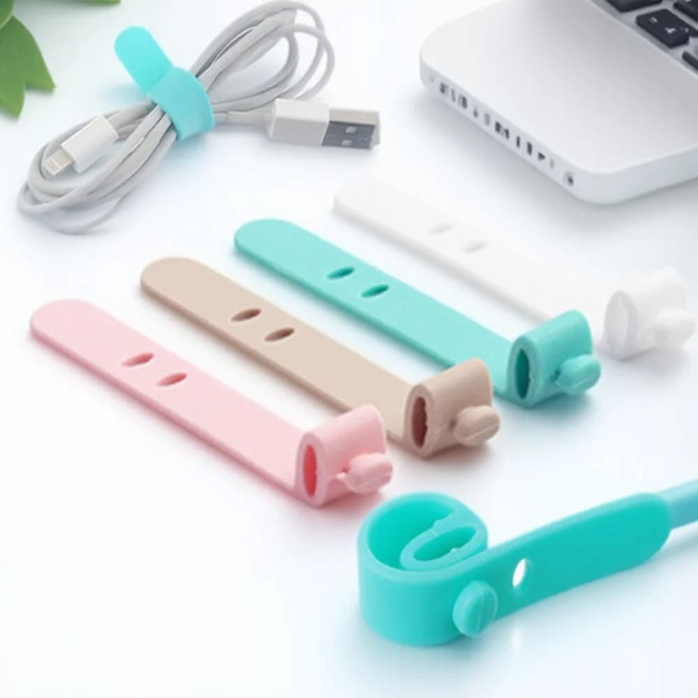 4 pezzi a scatto in silicone per organizer per cavi, supporto per cavi riutilizzabile, avvolgimento per la gestione dei cavi, per cuffie, mouse, caricabatterie, protezione per cavi