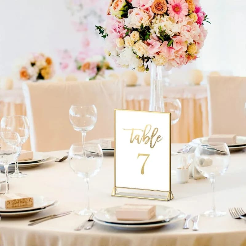 6Pack 8.5 X 11 Acrylic Sign Holder with Gold Frames and Vertical Stand Ideal for Display Wedding Table Numbers Double Sided Picture Clear Photos Menu Holders