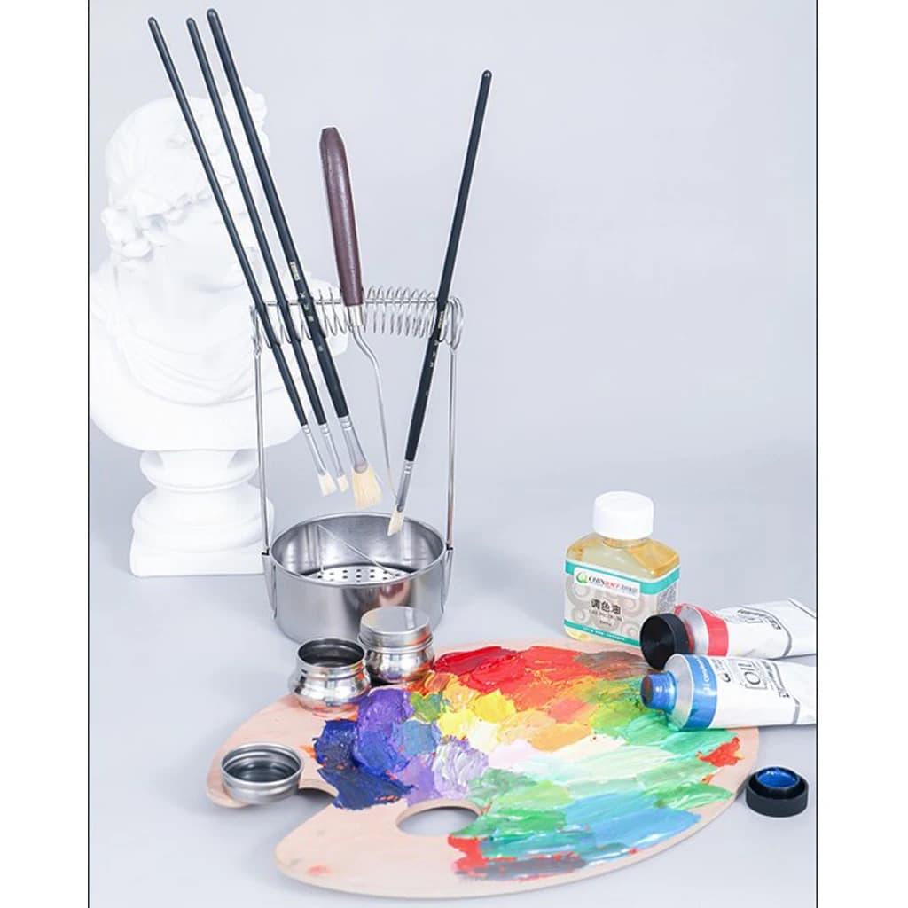 Brush Washer Stainless Steel Paint Brush Cleaning Pot Artist Spring Holder Strainer for Oil Paints And Acrylics Suitable for