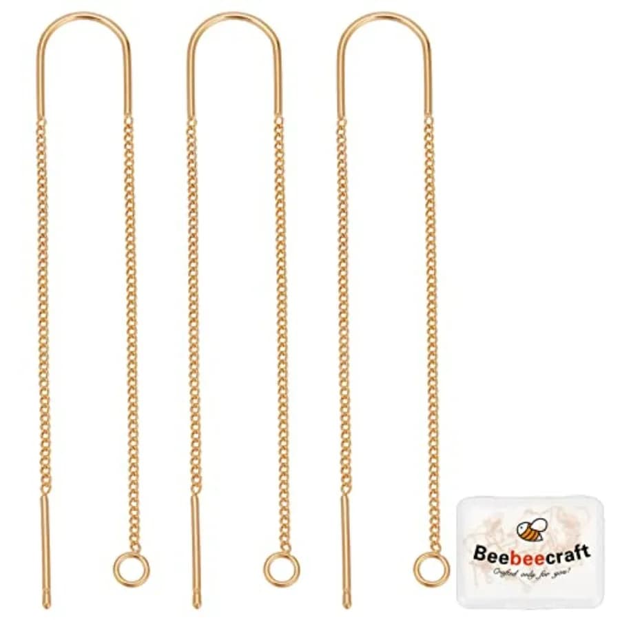 10Pcs/Box Ear Threads 18K Gold Plated Long String Earring Threader Pull Through Threaded Long Chain with Loop for DIY Earring M