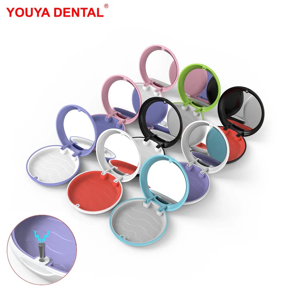 10 pz Custodia di Fermo Con Specchio Scatola Protesi Dentale Denti Finti Custodia Ortodontica Supporto Contenitore Staffa di Stoccaggio Organizzatore 6 Colori