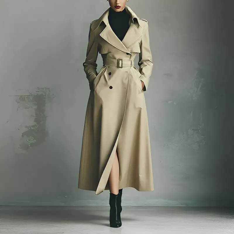 Elegante Cappotto Lungo Stile Britannico da Donna, Giacca Antivento Versatile e Snellente, Capospalla per il Pendolarismo con Maniche Regolari