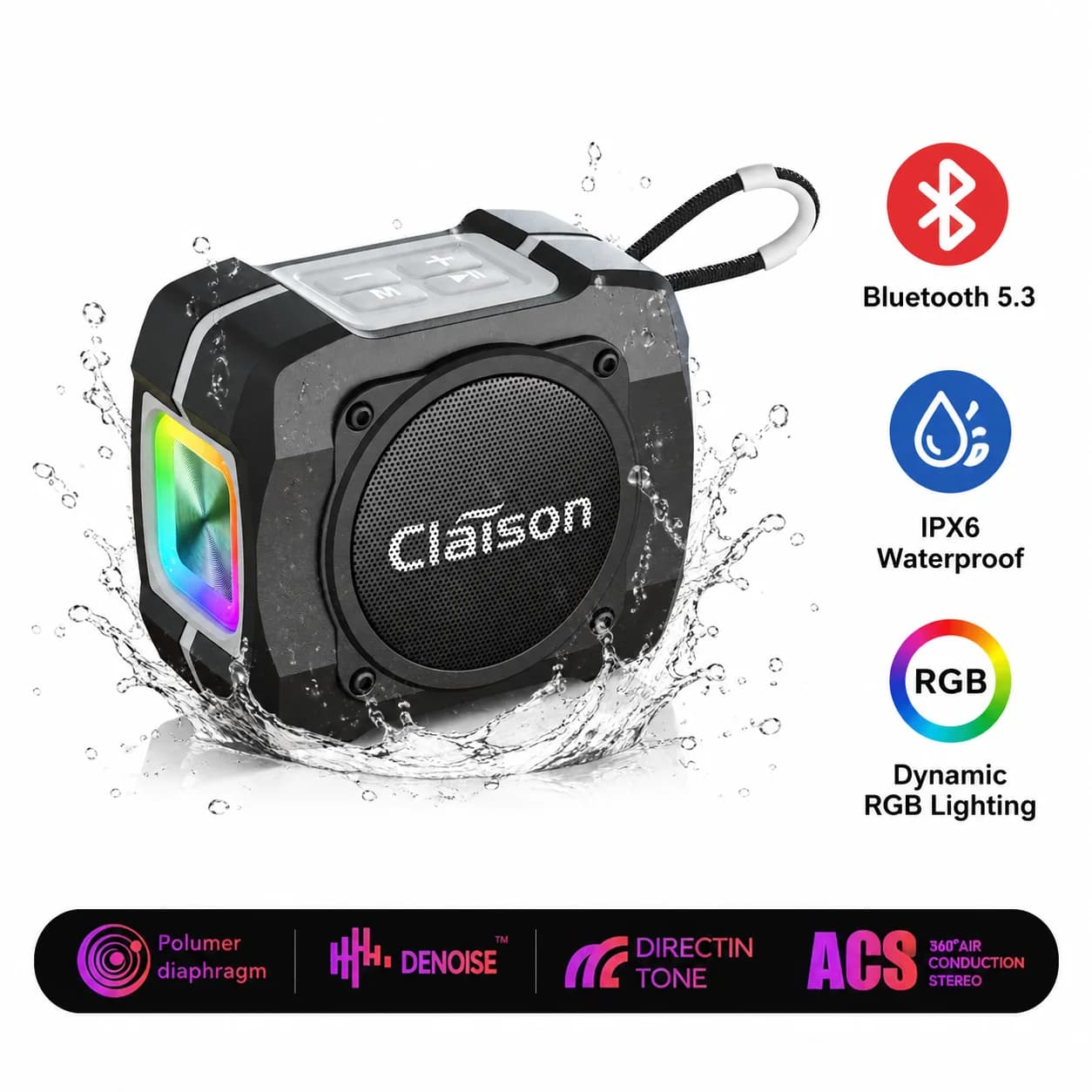 Portable Bluetooth Speakers with RGB Dynamic Light 52mm Driver 5W High Powerful Wireless Speaker IPX6 Waterproof Mini Sound Box