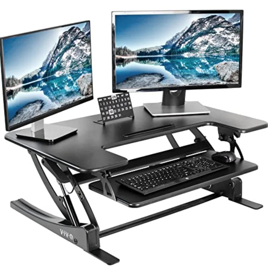 Convertitore per Scrivania Regolabile in Altezza da 36 Pollici Serie V, da Seduto a in Piedi, con Supporto per Doppio Monitor, Postazione di Lavoro Nera DES