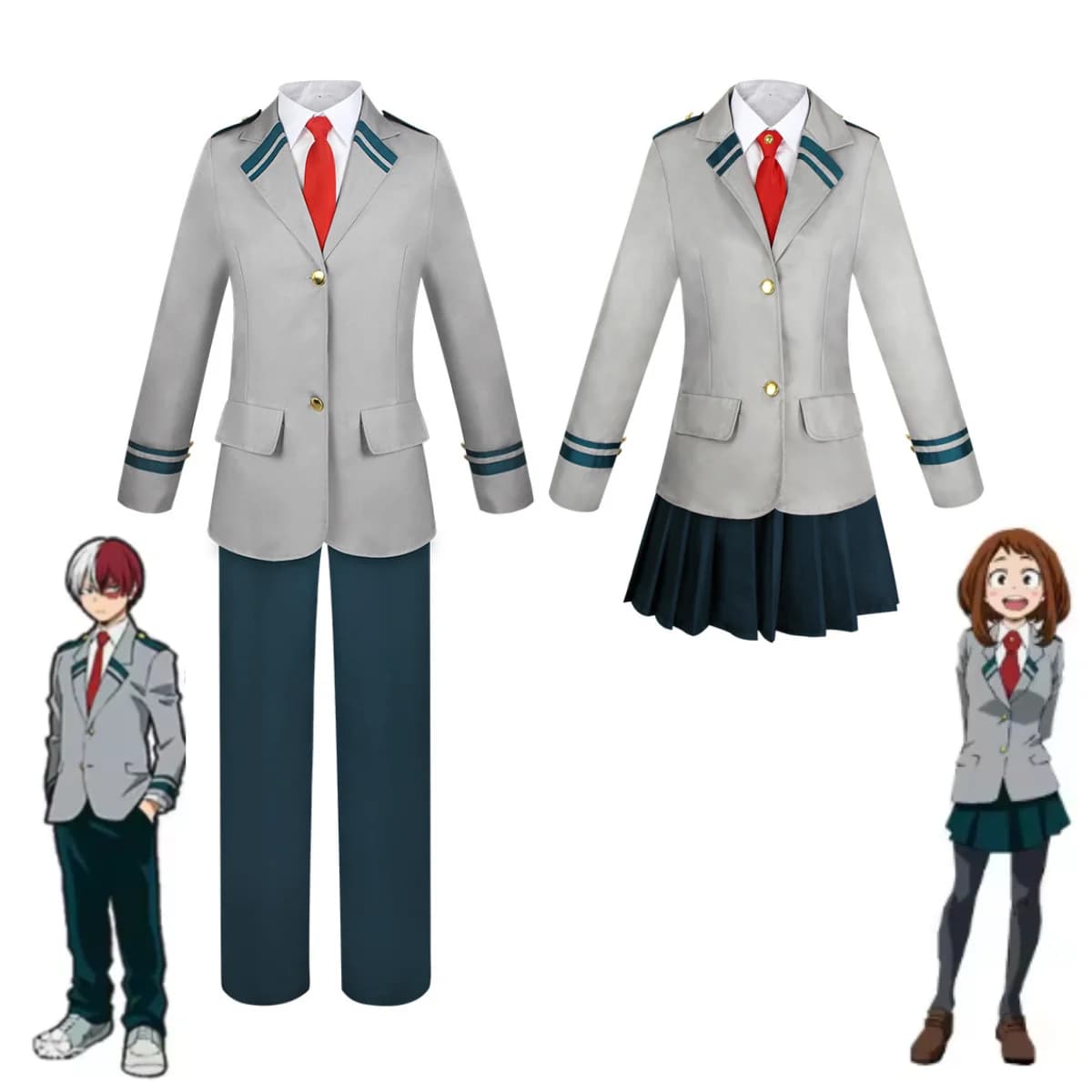 Anime My Hero Academia Shoto Todoroki Ochaco Uraraka Cosplay Costume Uniforms School Wig Set Full Role Game Unisex Dresses