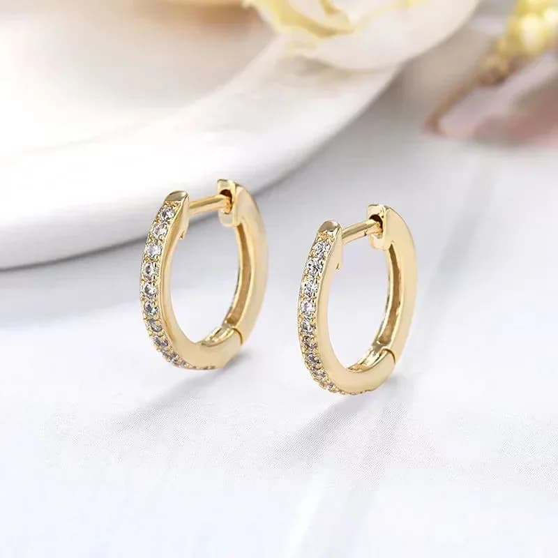 Orecchini a cerchio rotondi classici semplici color oro per le donne Accessori per gioielli da sposa in acciaio inossidabile con zirconi scintillanti