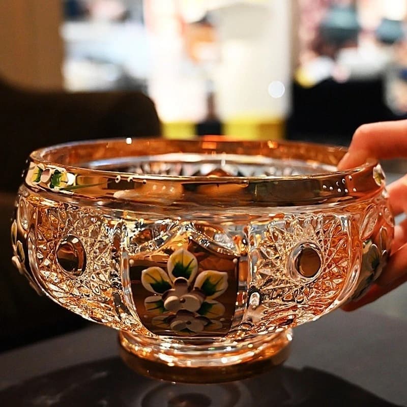 Enamel flower crystal glass fruit plate fruit bucket vase sugar tank dried fruit snack box living room decoration