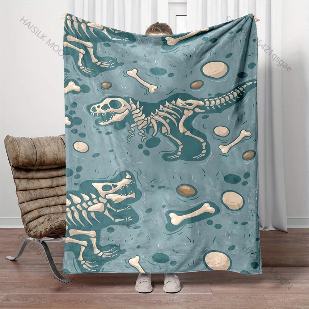 Coperte calde per adulti e bambini con stampa di scheletri e fossili di dinosauri, per casa, viaggi, auto, morbide e confortevoli, adatte a tutte le stagioni