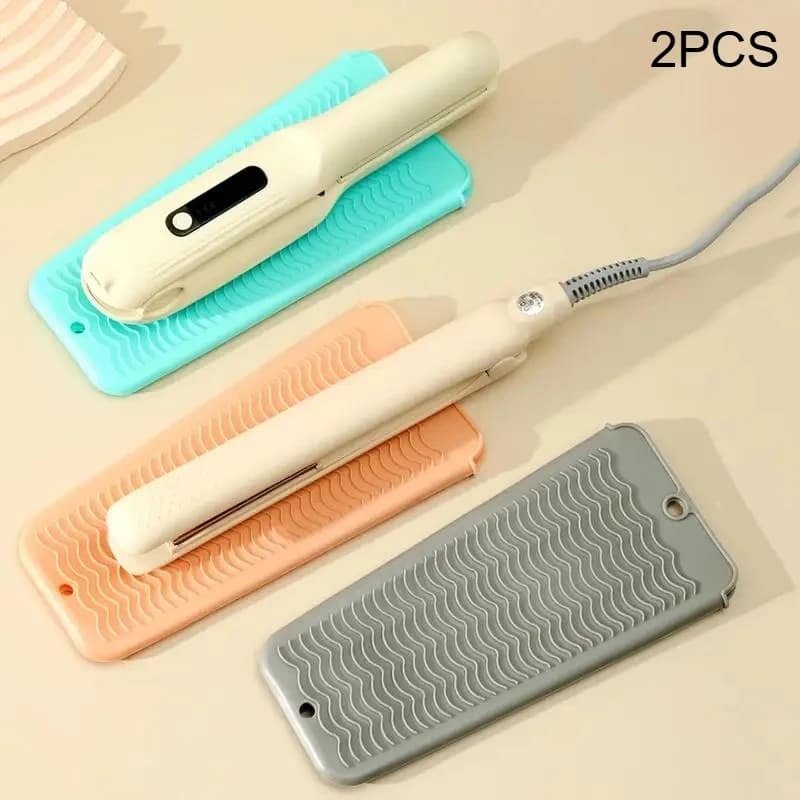 2Pcs Silicone Hair Curling Wand Cover Hair Straightener Storage Bag Hairdressing Insulation Mat Heat Resistant Pouch