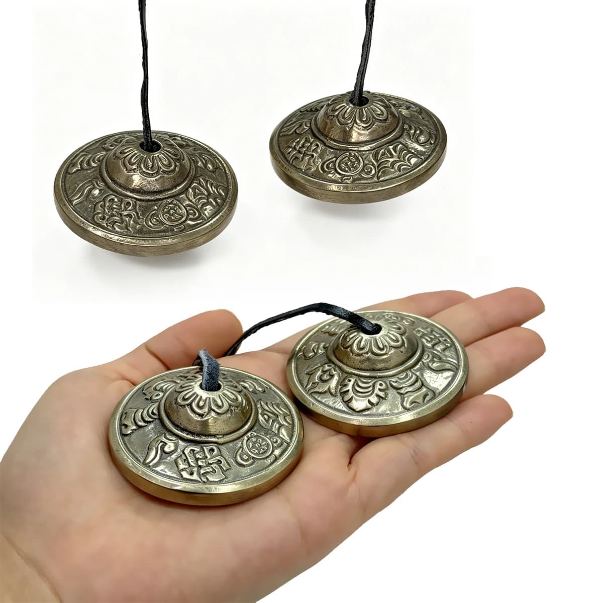 Miwayer Small Tingsha Cymbals – 4.5cm Diameter, White Copper Alloy, Handmade, with Protective Pouch, Ideal for Sound Therapy