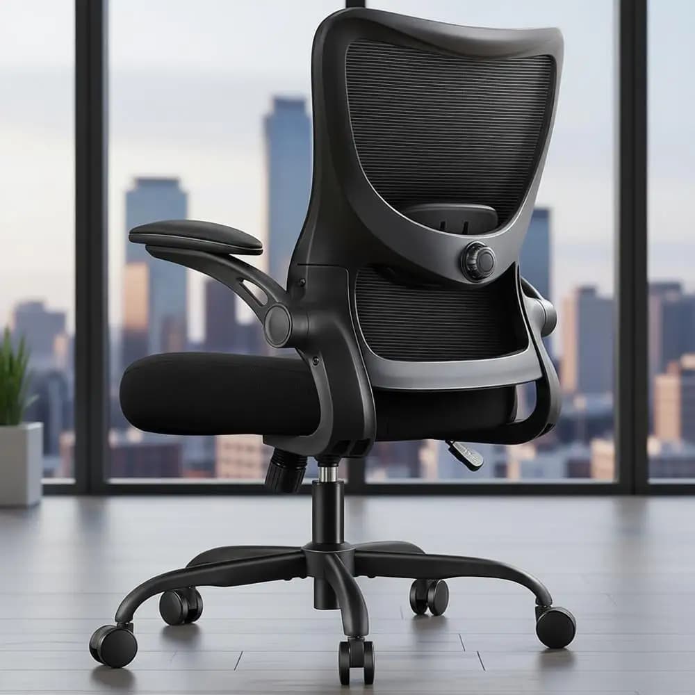 Sedia da ufficio ergonomica con braccioli in PU con supporto lombare regolabile e rete traspirante per comodi uffici domestici e giochi