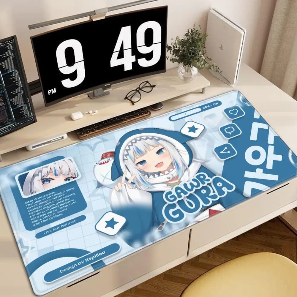 Tappetino per mouse Gawr Gura Hololive Anime Girl, tappetino per mouse da gaming, tappetino da scrivania veloce, tappetini da gaming per laptop, tappetini per ufficio, accessori per scrivania