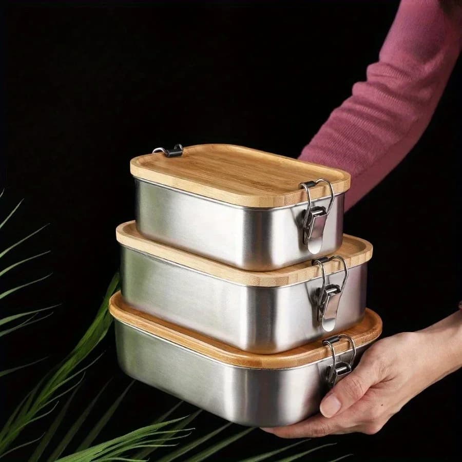 New lunch box with 304 stainless steel bamboo lid, Japanese style lid storage box, lunch holder, lunch box, food storage box