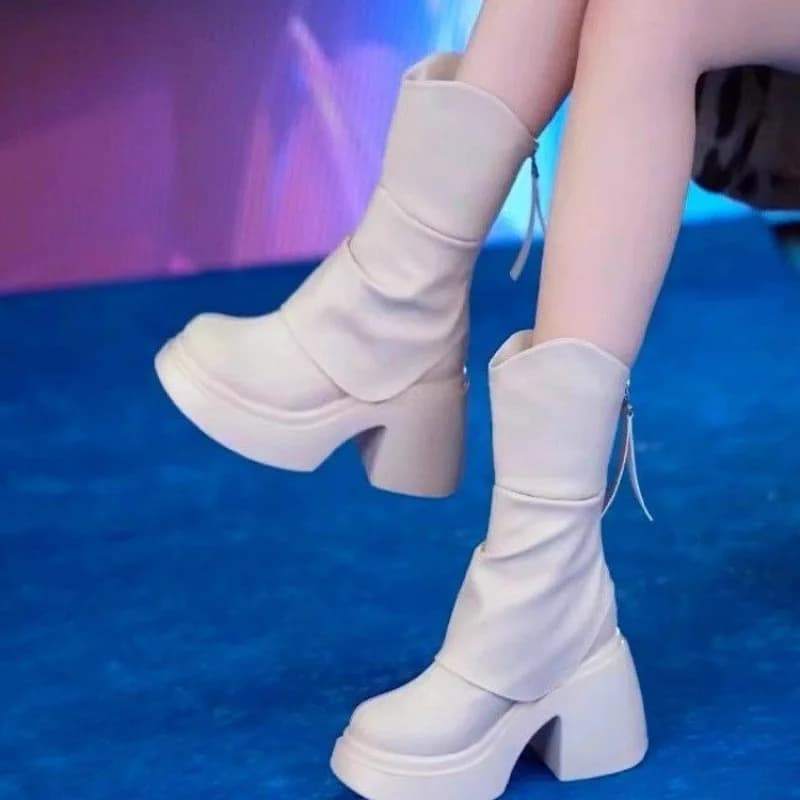 Autunno e inverno nuovi stivali moda con tacco spesso e piattaforma impermeabile con suola spessa stivali dimagranti a tubo corto con altezza crescente