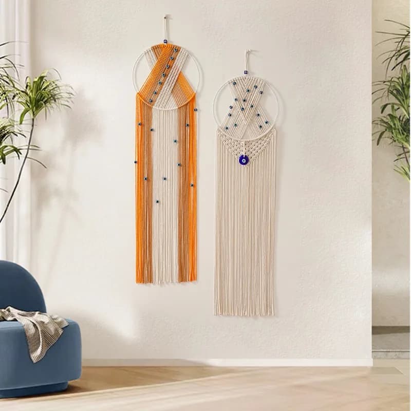 Artisanal Cotton Cord Dreamcatcher Fashionable Wall Hanging with Protective Nazar Amulet Accent for Home and Homestay Decoration