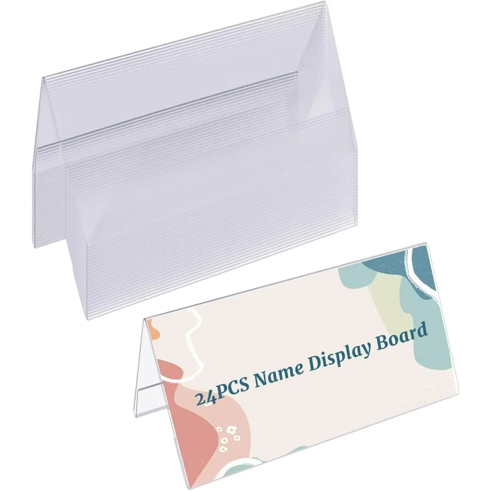 24 pezzi tabellone nome a forma di V 4.7x2.2x2.4 pollici porta targhetta da scrivania in acrilico porta etichette per mensola in plastica trasparente