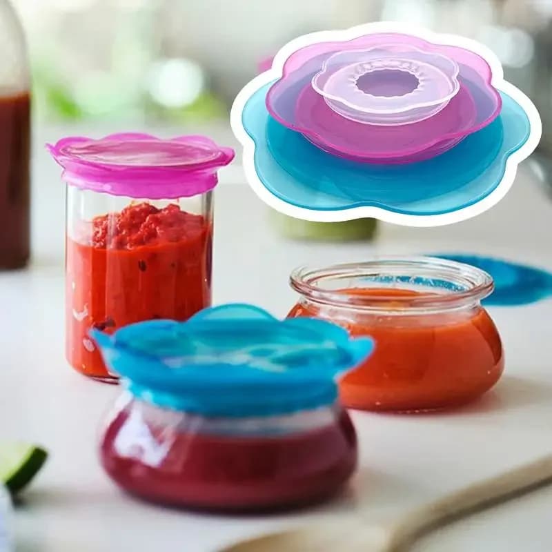 Set di coperchi elastici in silicone Set di coperture per ciotole riutilizzabili a forma di petalo per alimenti Contenitore per alimenti elastico a forma di petalo rotondo Coperture per la conservazione della freschezza