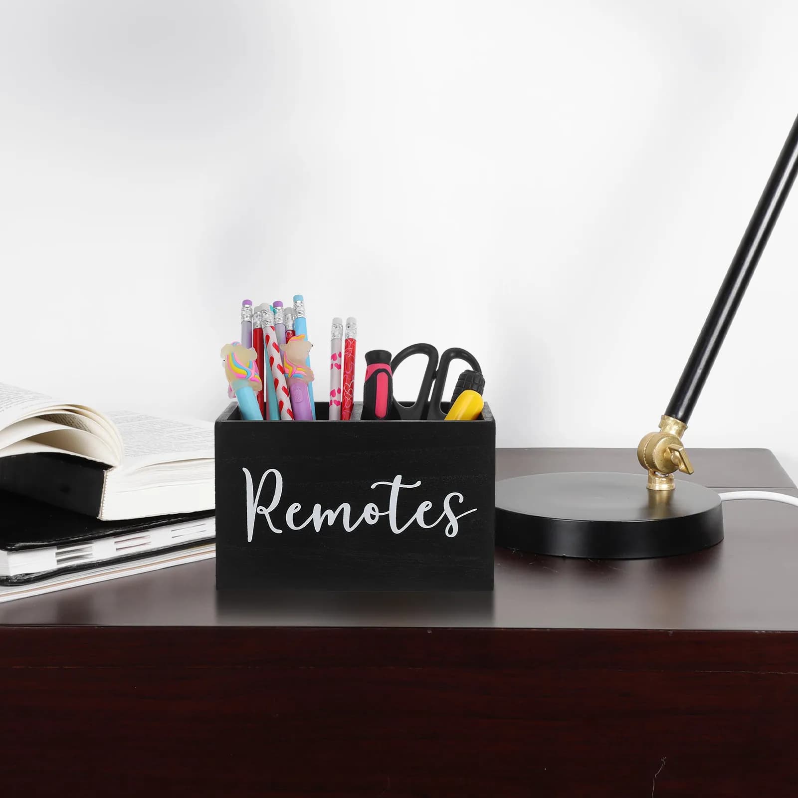 Wooden Remote Holder Rustic Organizer Box with Compartments for Living Room Coffee Table Office Remote Storage