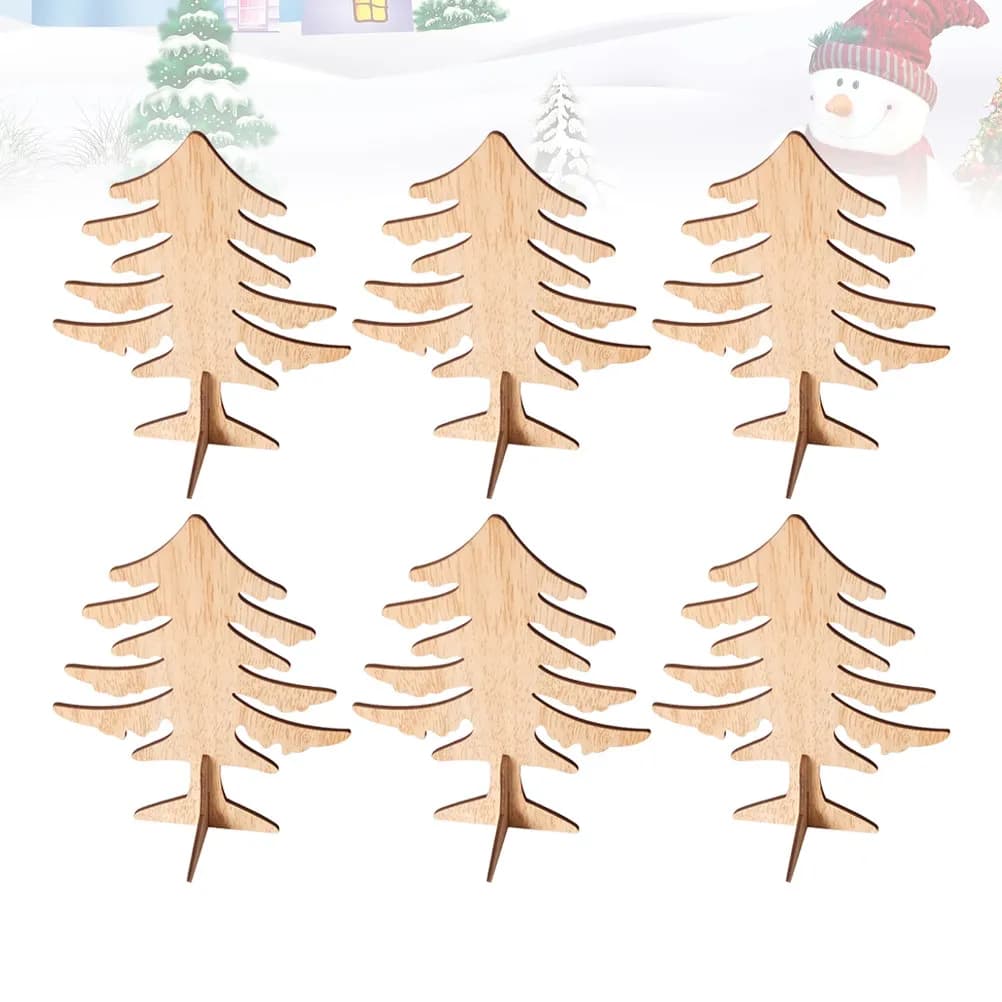 6 Pezzi Ornamenti Natalizi in Legno Incisi al Laser, Piccole Decorazioni da Scrivania, Perfetti Mini Regali in Legno per Ufficio, Casa e Feste