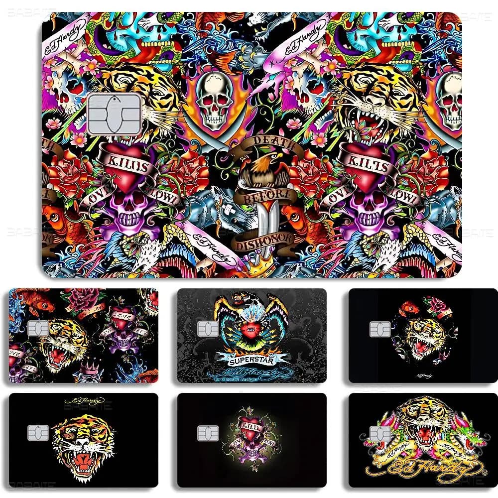 E-Ed H-Hardy Tattoo Tiger Game Film Cover Custodia adesiva per scheda di debito di credito con chip piccolo lato anteriore
