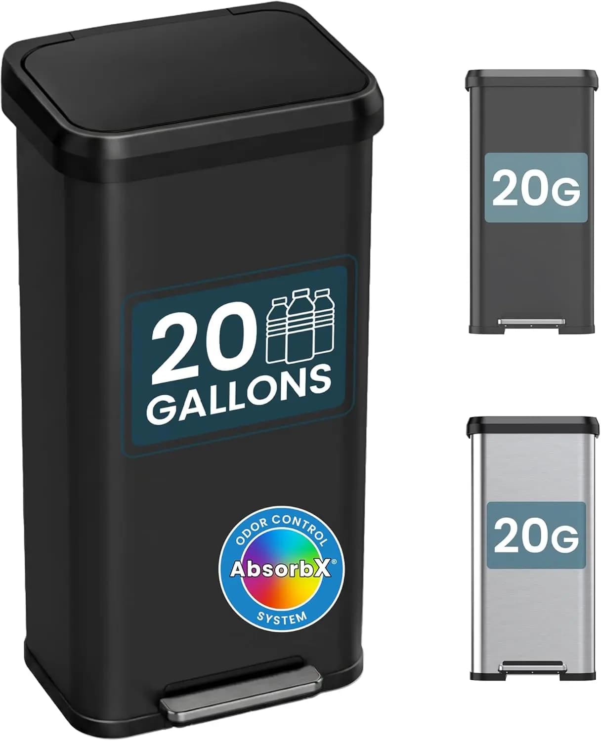 Bidone per Riciclaggio SoftStep da 75 Litri, Extra-Large per Interni ed Esterni, in Acciaio Inox Nero Opaco, Cestino a Pedale Resistente