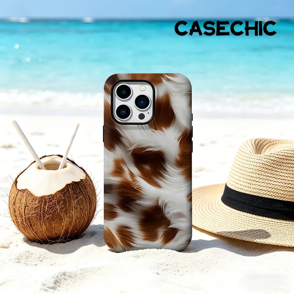 Custodia CaseChic opaca antiurto per MagSafe per iPhone 17 16 15 14 Plus Pro Max, in PC rigido con texture effetto pelliccia di mucca