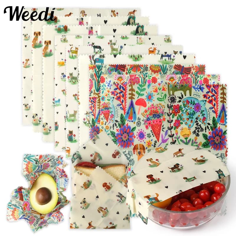 WEEDI Organic Cotton Beeswax Wrap For Food, Eco Friendly, Zero Waste, Reusable Beeswax Food Wrap For Sandwich, Cheese, fruit