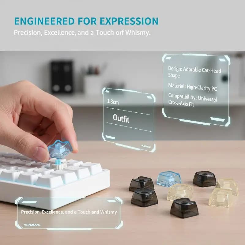 10Pcs MAO Profile Transparent Cat Keycaps PBT 1U Blank for Mechanical Gaming Keyboard Modding Use