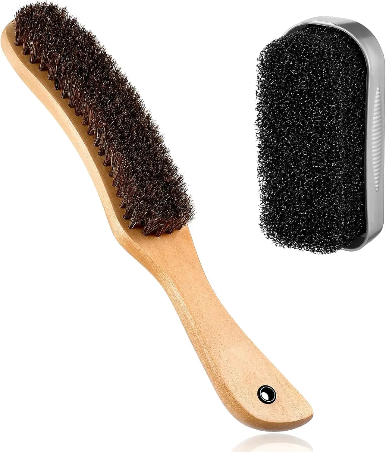 Horsehair Hat Brush Kit with Cleaning Sponge for Felt Cowboy Hats, Remove Dust Lint from Clothes and Shoes
