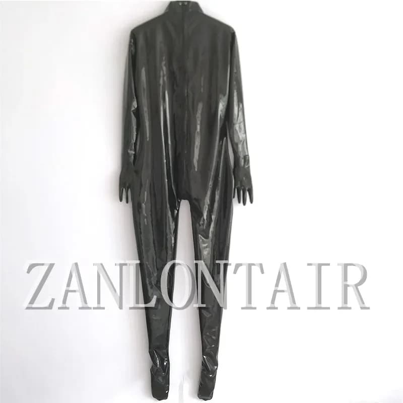 Erotic donna uomo Unisex nero lattice fatto a mano Zentai Cekc Catsuits vestito stretto con retro tre vie Zip guanti calzini Fetish Uniform