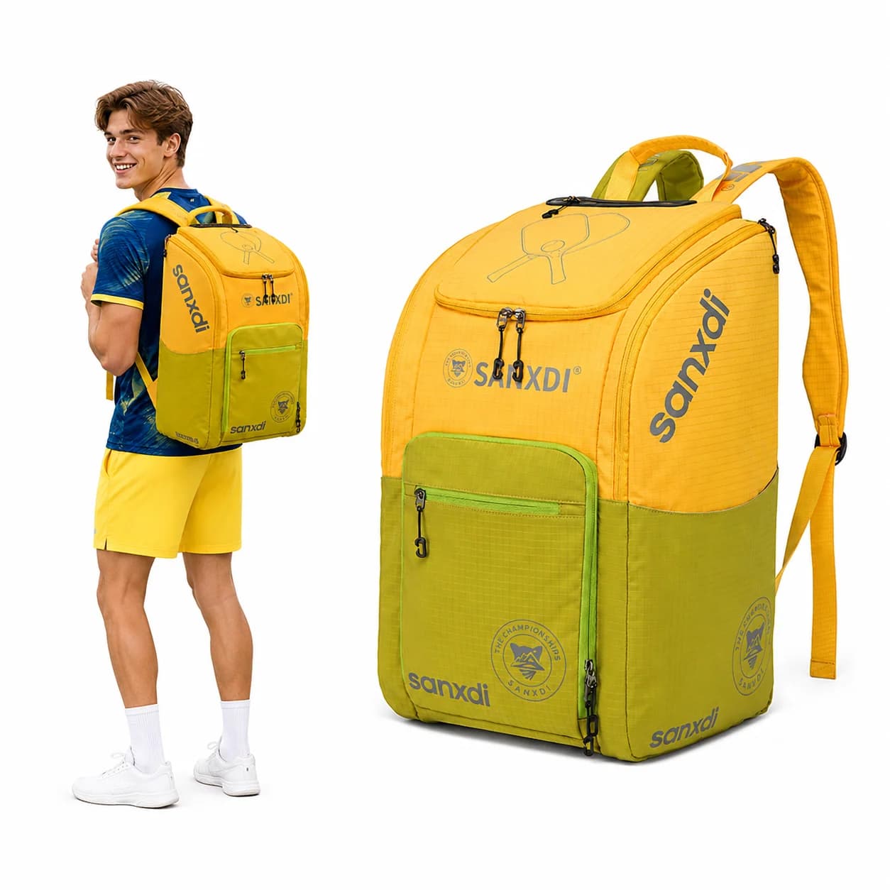 Waterproof Pickleball Paddle Backpack Large Capacity Tennis Racket Bag with Shoe Compartment for Badminton Sports Training