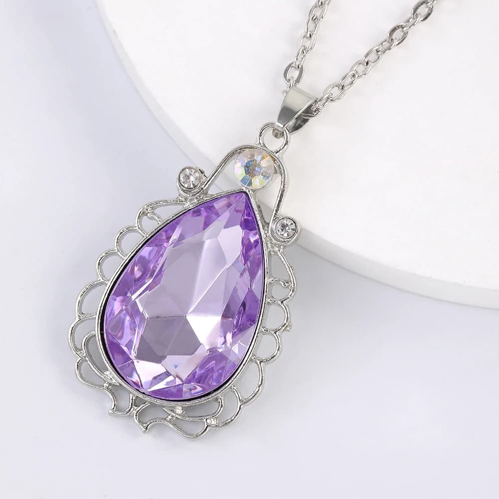 Water Drop Necklace Hollow Pattern Purple Acrylic Crystal Choker Chain For Women Girls Fashion Jewelry Party Holiday Gift