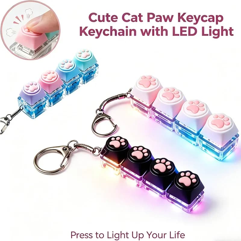 Portachiavi a Forma di Zampa di Gatto in Silicone con Luce LED, Giocattolo Antistress con Pulsante per Alleviare l'Ansia