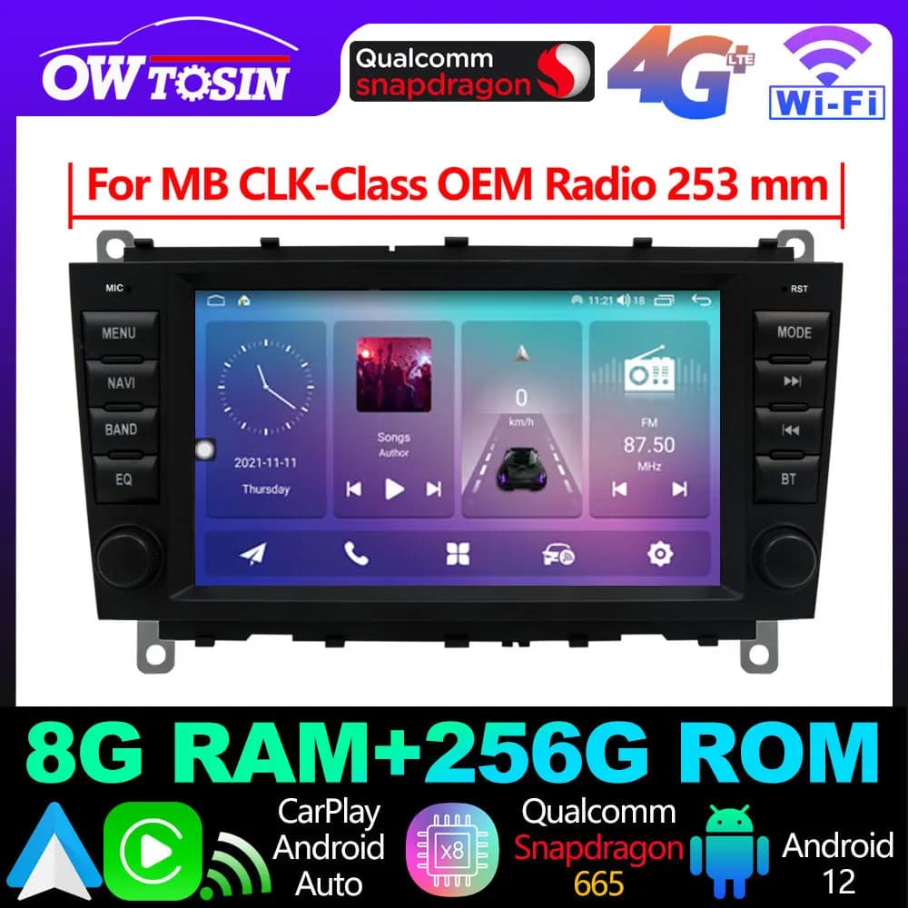 Android 13 12G + 256G 360 Macchina Fotografica GPS Per Auto Lettore Radio Per Mercedes Benz CLK-Class C209 A209 253 millimetri Autoradio CarPlay Auto Player