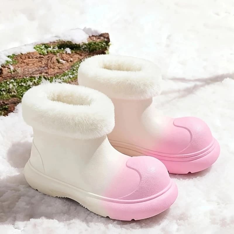Cute Gradient EVA Fleece Lined Snow Boots Pillow Soft Underfoot Waterproof Thick Sole Anti Slip Lightweight Warm Short Ankle Win
