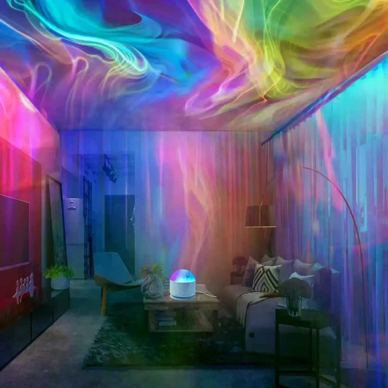 Aurora & Water Ripple 2 Counts of Shades Projector Light, USB LED Dynamic Ambient 16 Color Changing with Remote, Room Night Light Home Decor Wall Ceiling Atmosphere Lamp for Halloween Christmas Gift