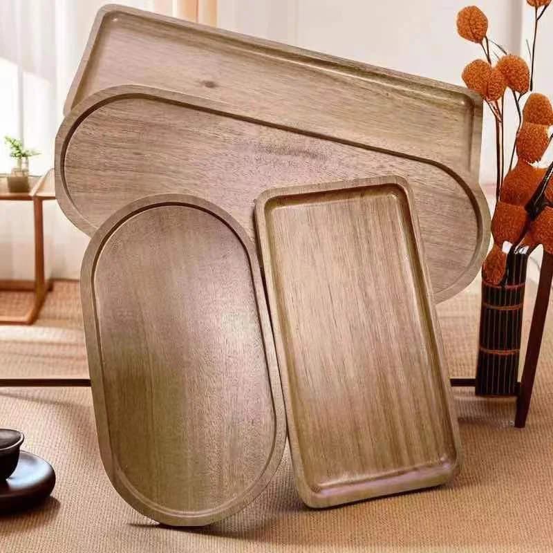 Tableware Solid Wood Round Dessert Japanese-style Wooden Tray Snack Plate Dried Fruit Plate Wooden Plate
