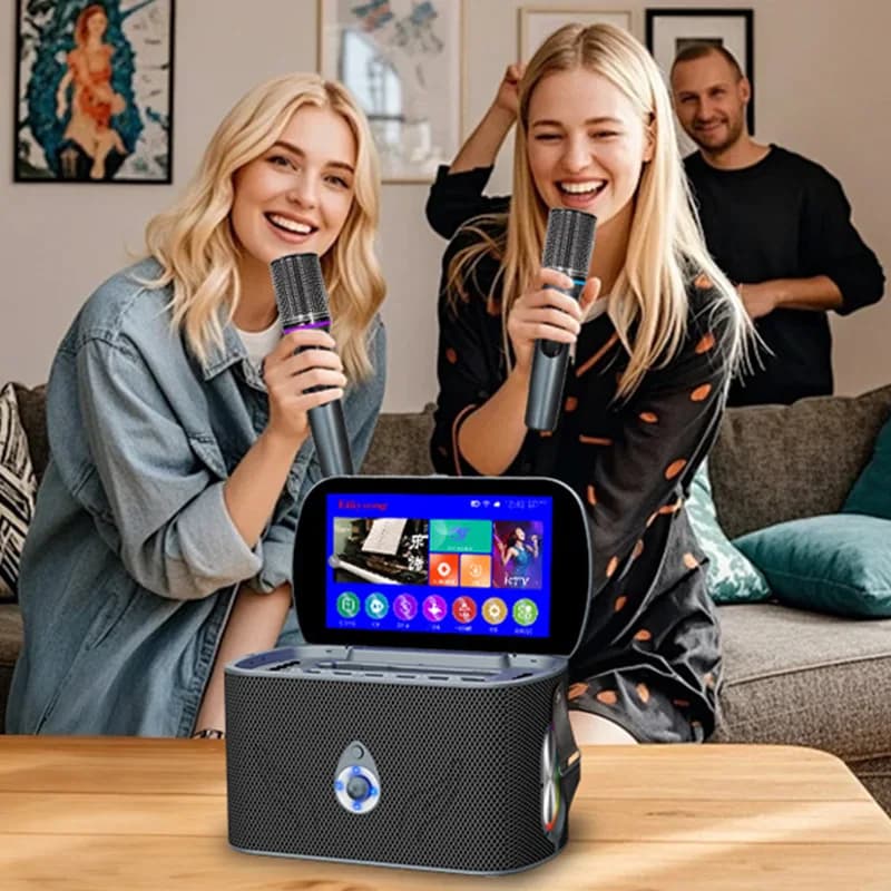Macchina per Karaoke con Schermo Touch, Altoparlante Bluetooth Portatile, KTV per Esterni e Casa, Macchina per Karaoke Portatile con Doppio Microfono