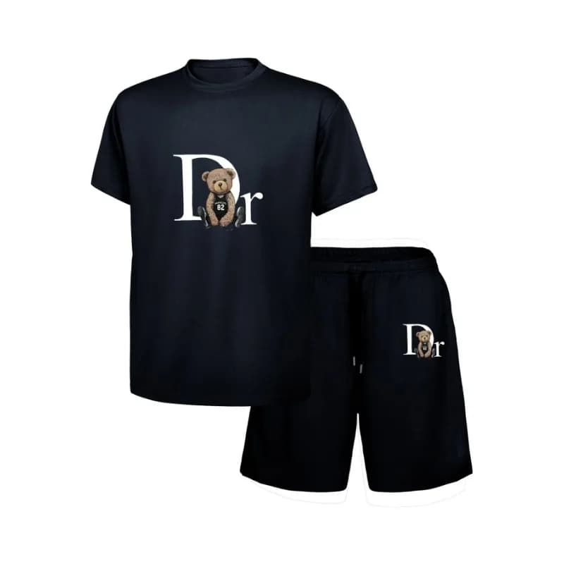 2026Summer New Printed Men's Two-Piece Set of Fashionable Casual Clothing Short Sleeve T-Shirt and Drawstring Shorts Sports Set