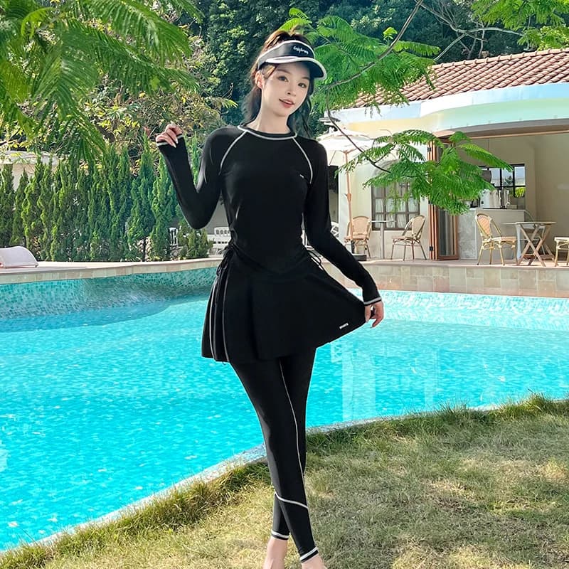 Three-piece long sleeve Islamic swimsuit for women, Islamic swimsuit for the whole body, skirt, modest Boerkini clothing